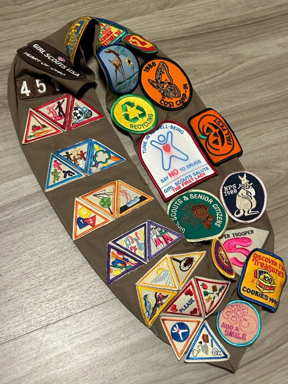 Vintage 1980s Girl Scouts Loaded Sash with 30+ Patches